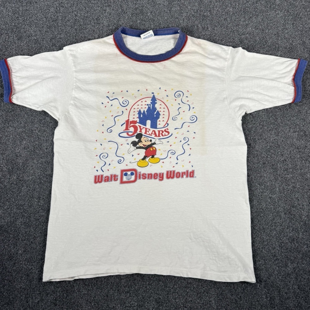 Vintage 1986 Disney World 15th Anniversary Ringer T-Shirt M Walt Disney‎ Mickey